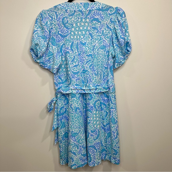 Lilly Pulitzer Sailynn Blue Whte Puff Sleeve Wrap Romper Size M NWT MSRP $168 - Picture 2 of 12